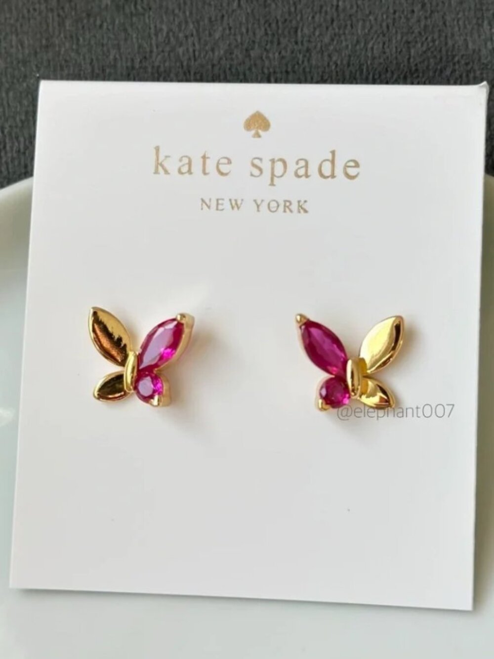 Kate Spade New York Pink Crystal Butterfly Stud Earrings Gold Tone